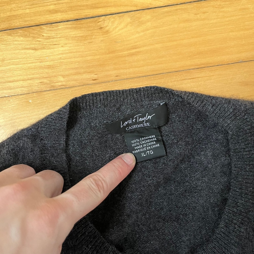 Lord & Taylor 100% Cashmere Cardigan Sweater XL Charcoal Gray Button Front Knit - Picture 2 of 5